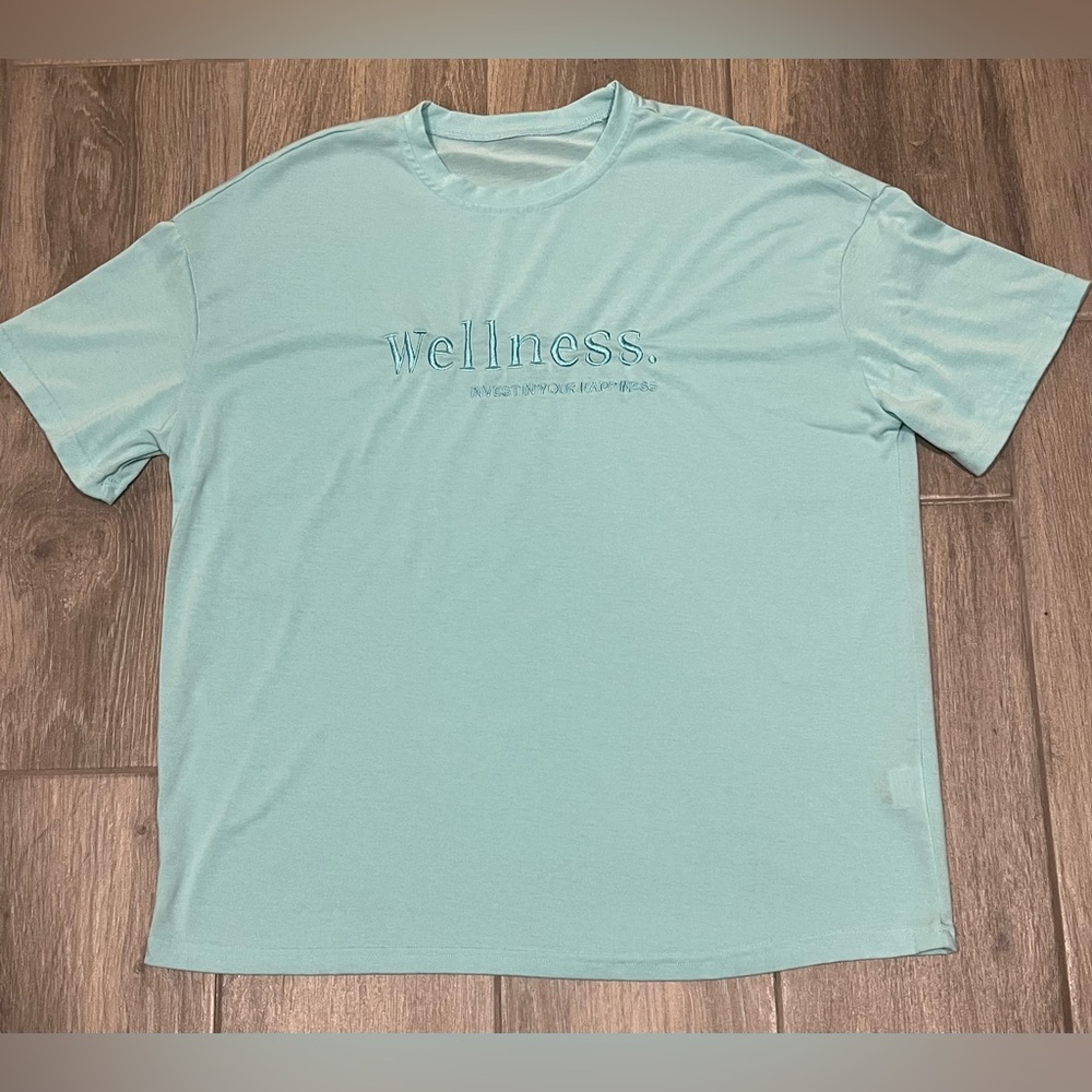 Adult Small Teal Short Sleeve Embroidered Wellness Soft Shirt Embossed